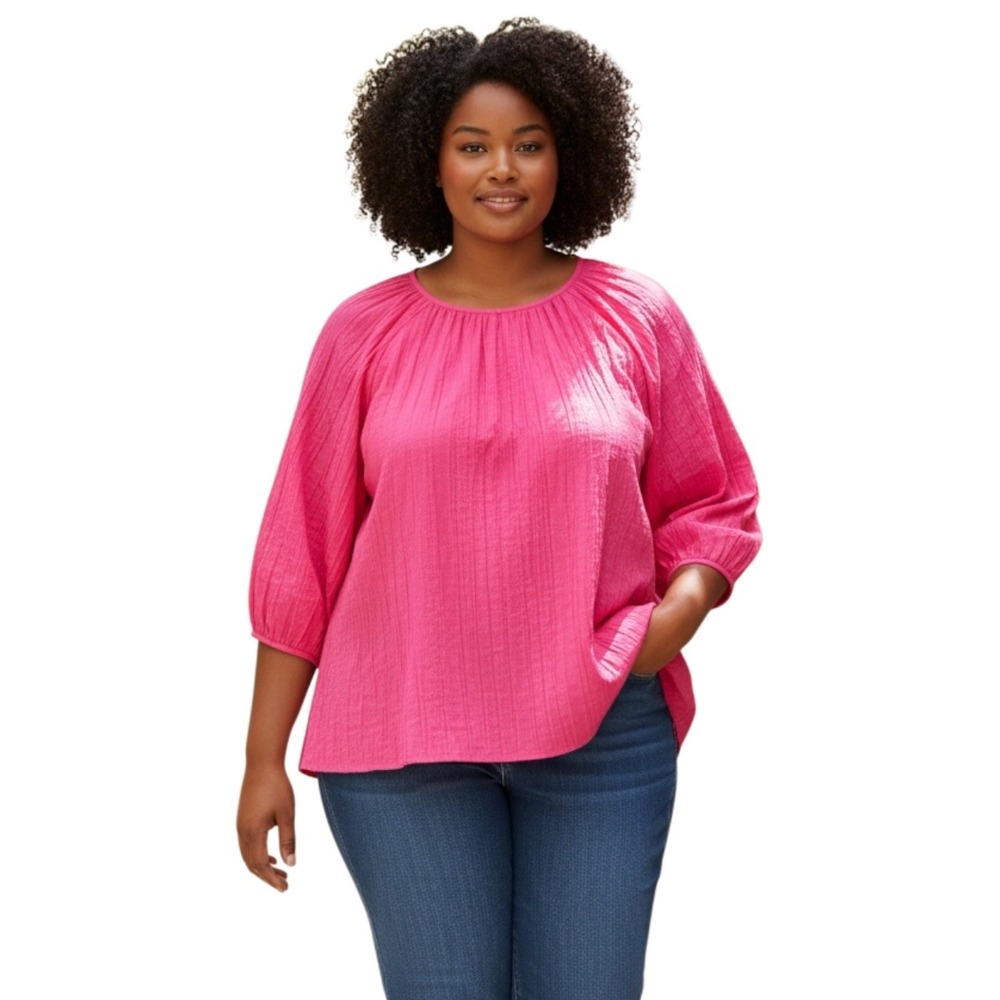 COS Hot Pink Textured Crinkle Blouse Balloon Sleeve Top EUR 44 US 12